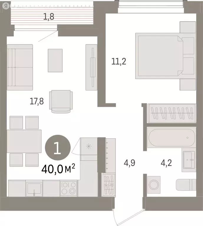 1-комнатная квартира: Новосибирск, улица Аэропорт (39.96 м) - Фото 1