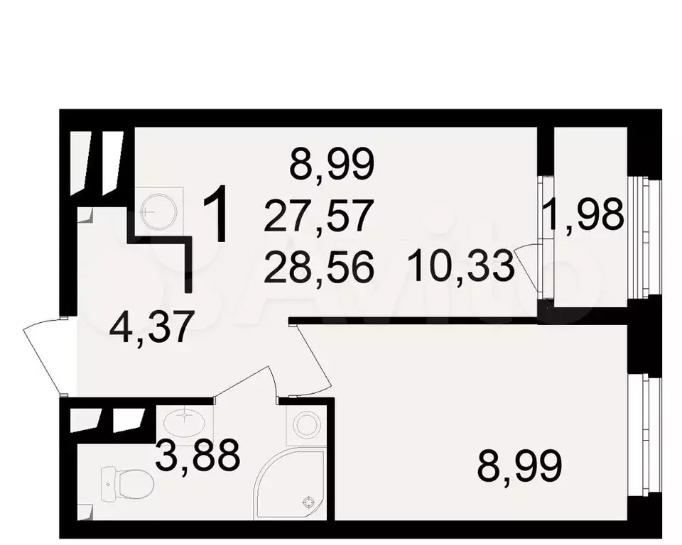 Квартира-студия, 28,6 м, 20/23 эт. - Фото 1