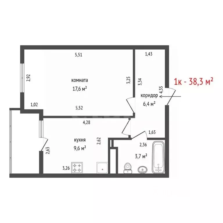 1-к кв. Свердловская область, Екатеринбург ул. Татищева, 179 (38.3 м) - Фото 2