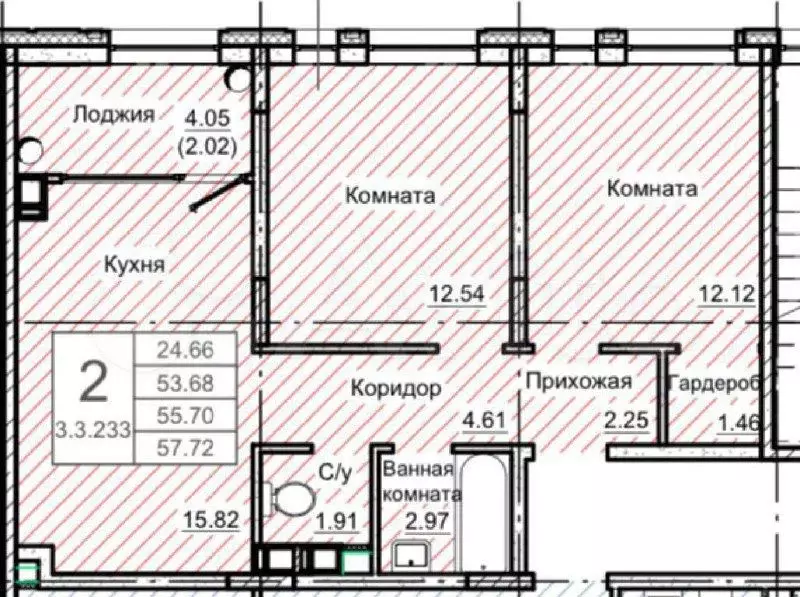 2-к. квартира, 57,7 м, 5/9 эт. - Фото 0