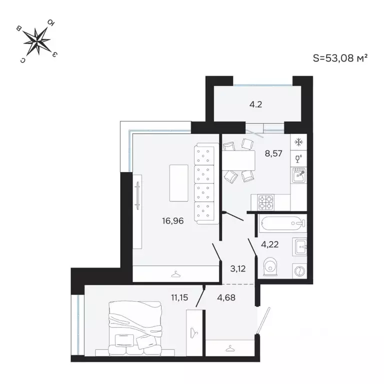 2-к кв. Карелия, Петрозаводск Береговая ул. (53.08 м) - Фото 1