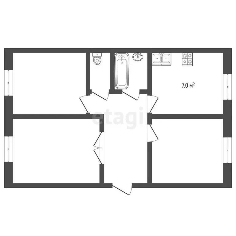 Квартира, 3 комнаты, 63.4 м - Фото 1