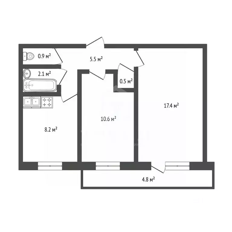 2-к кв. Санкт-Петербург просп. Маршала Блюхера, 55 (45.2 м) - Фото 1