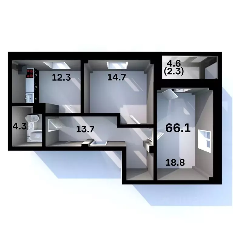 2-к кв. Псковская область, Псков Пароменская ул., 28 (66.1 м) - Фото 1