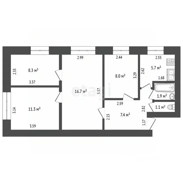 4-к кв. Башкортостан, Стерлитамак просп. Октября, 15 (60.4 м) - Фото 1