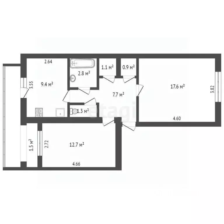 2-к кв. Севастополь ул. Генерала Жидилова, 44к2 (56.8 м) - Фото 2