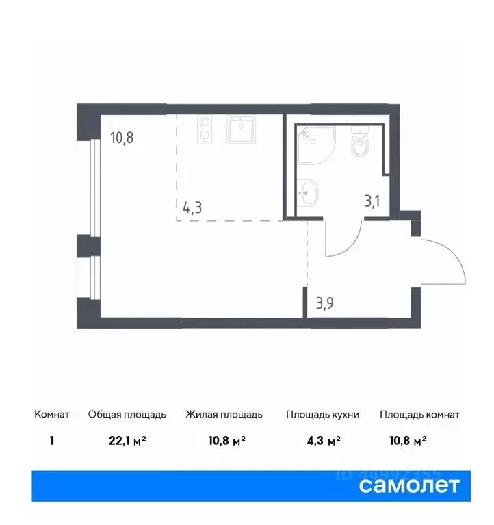 Студия Москва Северный ао, Молжаниново жилой комплекс, к3 (22.1 м) - Фото 0