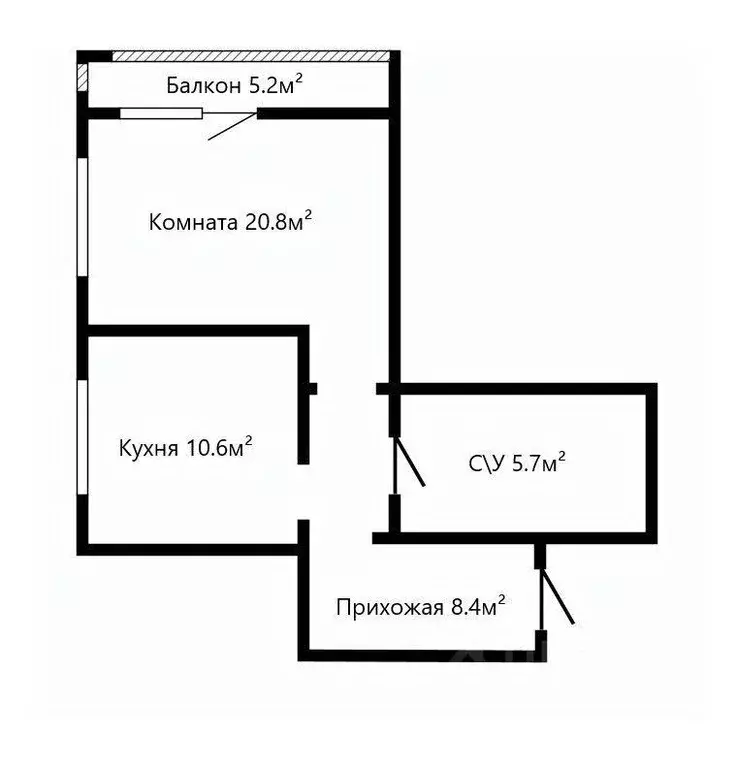 Квартира, 1 комната, 51.4 м - Фото 1