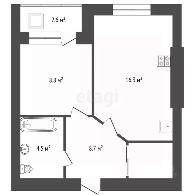 1-к кв. Татарстан, Альметьевск ул. Гафиатуллина, 48к2 (39.0 м) - Фото 2