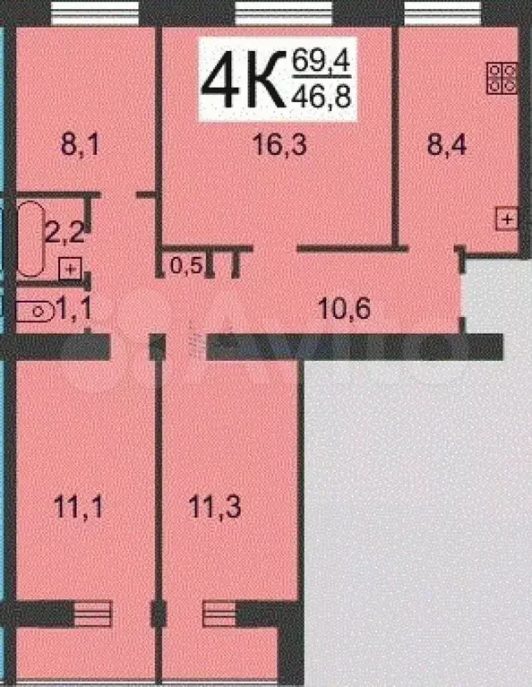 4-к. квартира, 69,4 м, 7/9 эт. - Фото 0