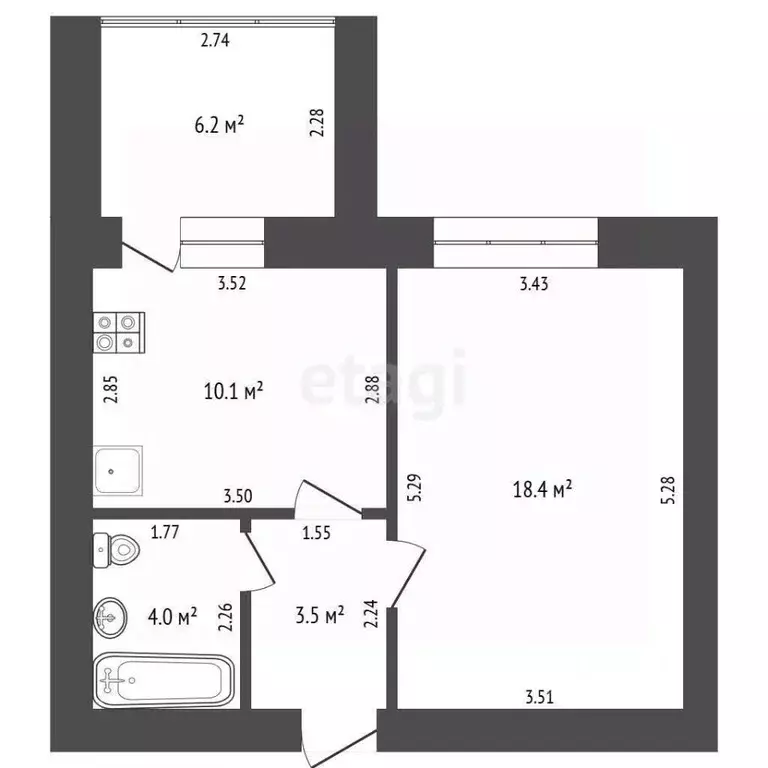 1-к кв. Башкортостан, Стерлитамак ул. Строителей, 8 (36.0 м) - Фото 1