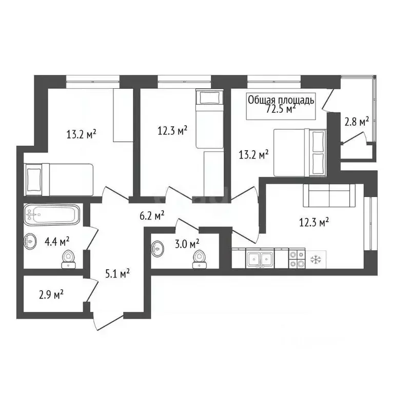 3-к кв. Новосибирская область, Новосибирск Тульская ул., 76 (72.5 м) - Фото 0