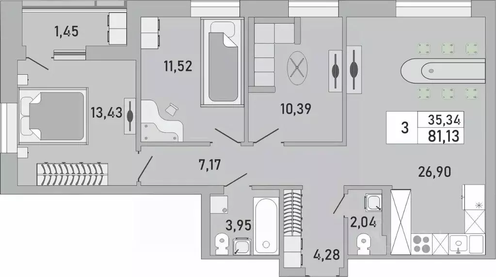 3-к кв. Башкортостан, Уфа Бакалинская ул., 9/1 (81.13 м) - Фото 1