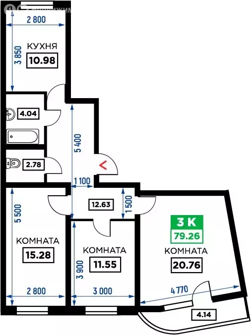 3-комнатная квартира: Краснодар, Воронежская улица, 47Д (78.93 м) - Фото 1