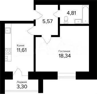 1-к. квартира, 43,6 м, 4/5 эт. - Фото 0