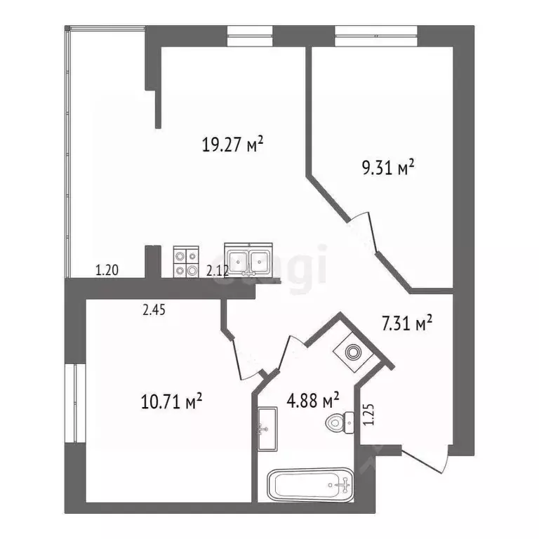 2-к кв. Тюменская область, Тюмень ул. Краснооктябрьская, 14к3 (50.0 м) - Фото 2