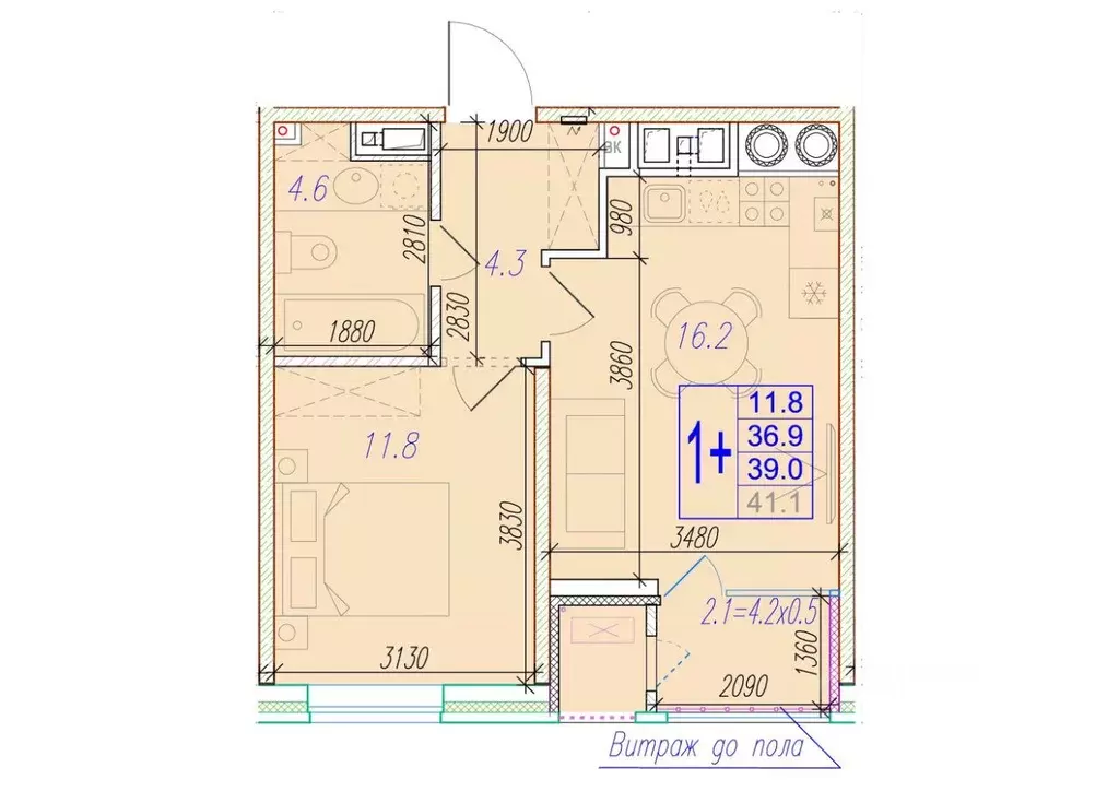 1-к кв. Астраханская область, Астрахань ул. Трофимова, 10 (39.0 м) - Фото 1