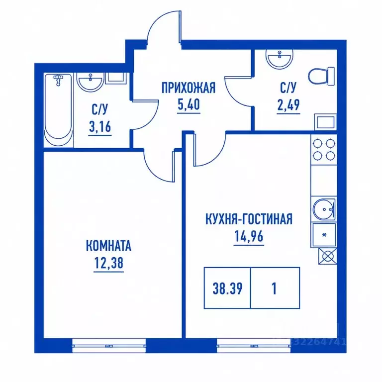 1-к кв. Санкт-Петербург ул. Архивная, 3к1 (38.39 м) - Фото 2