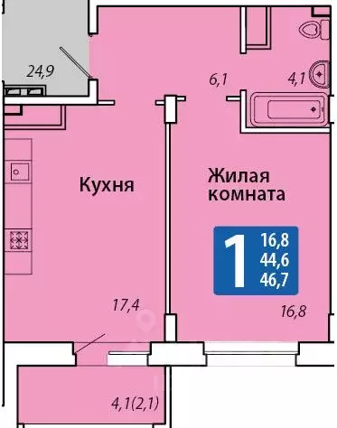 1-к кв. Чувашия, Чебоксары Гражданская ул., поз3 (46.7 м) - Фото 1