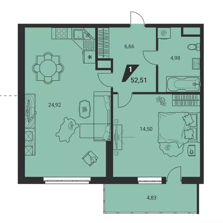 2-комнатная квартира: Екатеринбург, улица Громова, 26 (52.51 м) - Фото 1