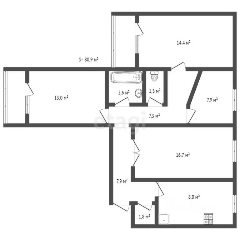 4-к кв. Тульская область, Тула ул. Вильямса, 16 (80.6 м) - Фото 1