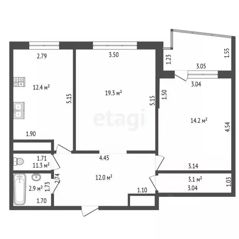2-к кв. Ханты-Мансийский АО, Сургут ул. Крылова, 38 (64.6 м) - Фото 1