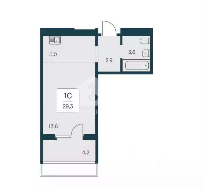 Студия Новосибирская область, Новосибирск Игарская ул., 5 (29.4 м) - Фото 2