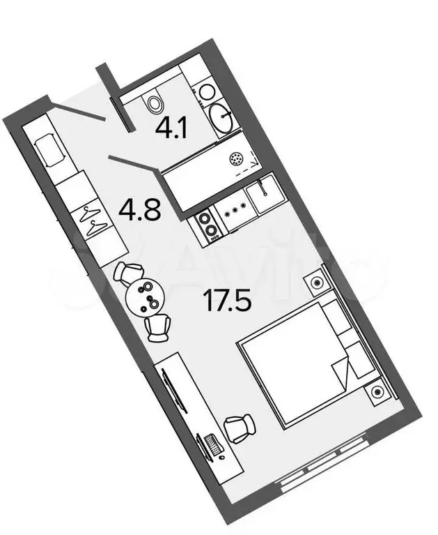 Апартаменты-студия, 26,4м, 3/16эт. - Фото 0