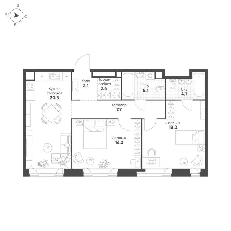 2-к кв. Москва Октябрьская ул., 103 (77.1 м) - Фото 0