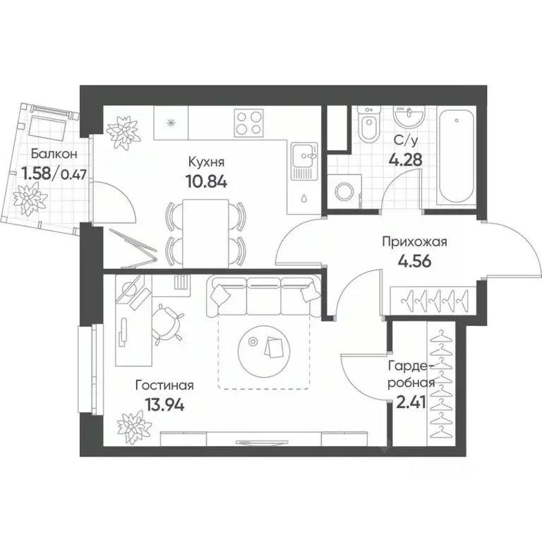 1-к кв. Татарстан, Казань Счастье в Казани жилой комплекс (36.5 м) - Фото 1