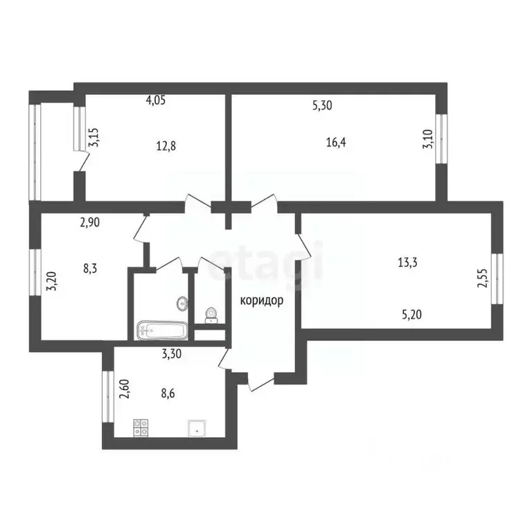 4-к кв. Белгородская область, Белгород Белгородский просп., 48 (77.9 ... - Фото 1