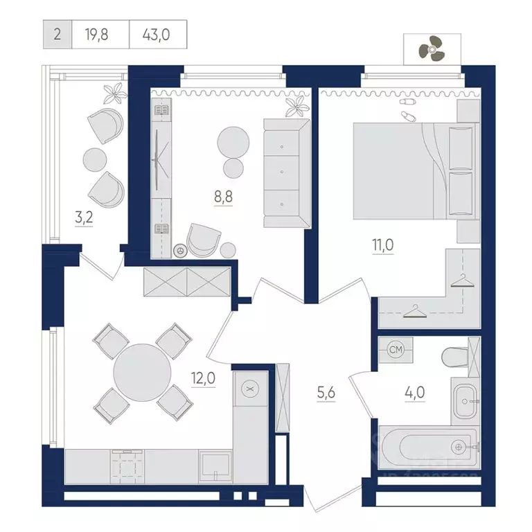 2-к кв. Башкортостан, Уфа Дема жилрайон, Экогород Яркий мкр,  (43.0 м) - Фото 1