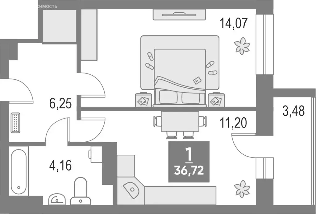 2-комнатная квартира: Киров, улица Рудницкого, 14 (36.72 м) - Фото 1