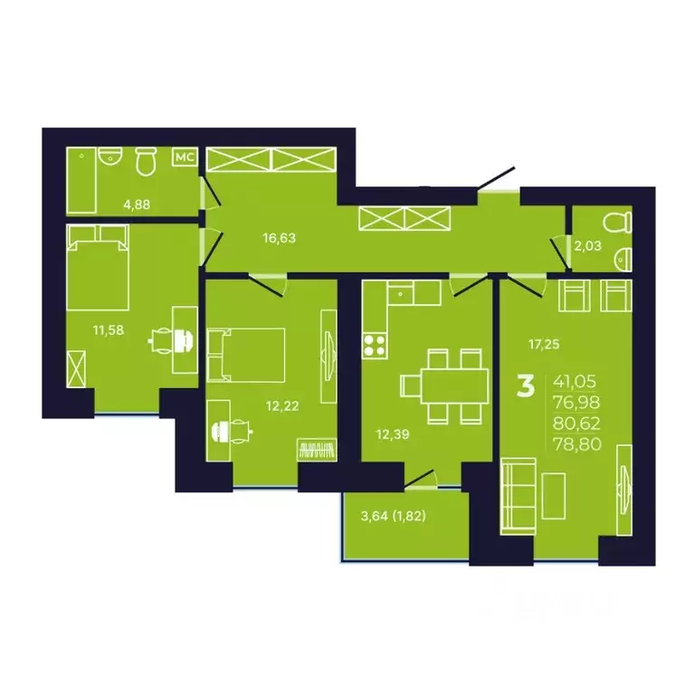 3-к кв. Башкортостан, Уфа Затон-Восточный жилрайон, Новаленд мкр,  ... - Фото 0