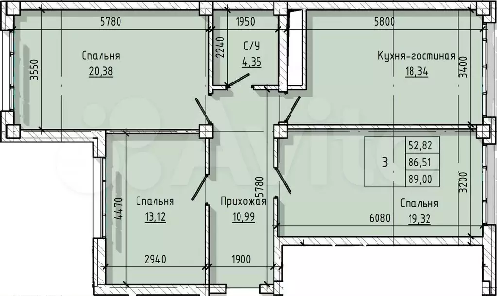 3-к. квартира, 89 м, 13/16 эт. - Фото 0