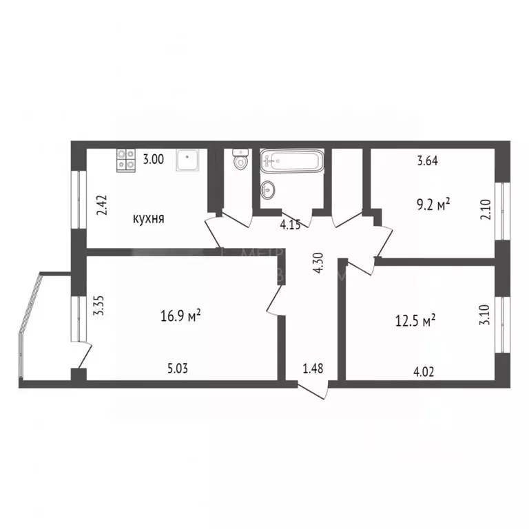 3-к кв. Тюменская область, Тюмень Ткацкий проезд, 14 (60.4 м) - Фото 1