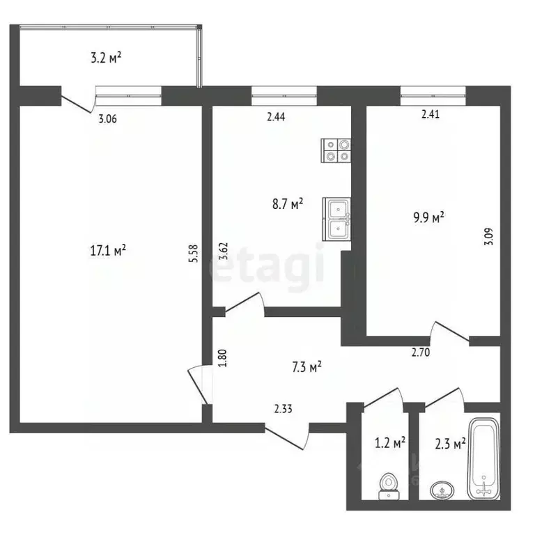 2-к кв. Саха (Якутия), Якутск ул. Богдана Чижика, 16 (50.3 м) - Фото 2