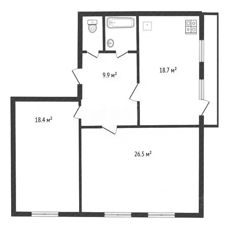 2-к кв. Белгородская область, Белгородский район, Северный городское ... - Фото 2