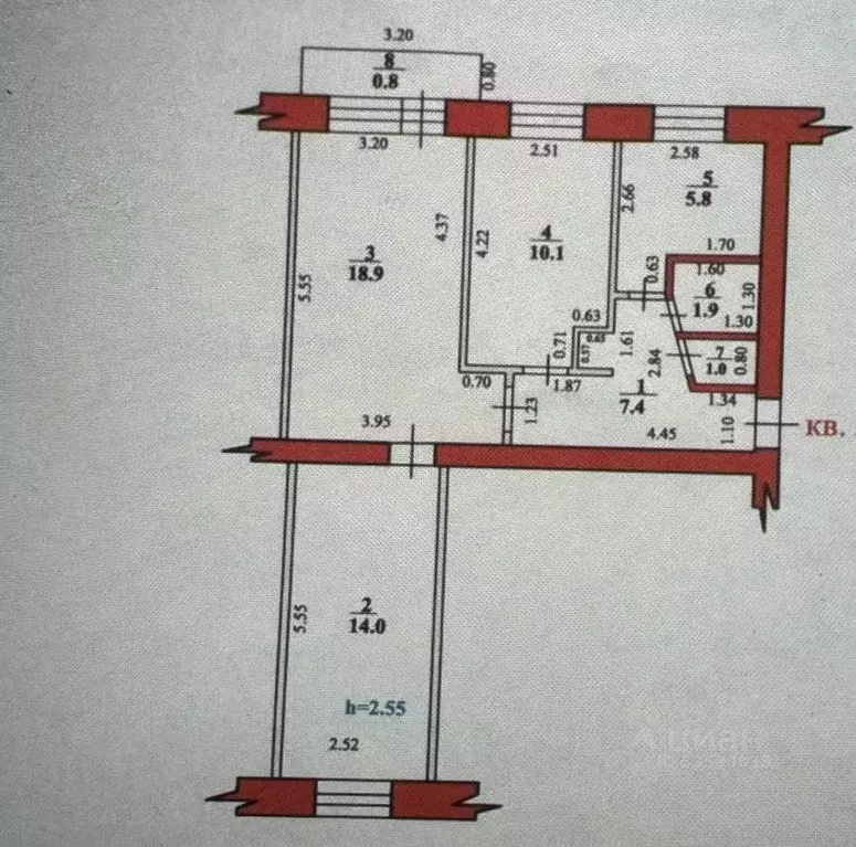 3-к кв. Башкортостан, Стерлитамак ул. Дружбы, 44А (59.1 м) - Фото 2