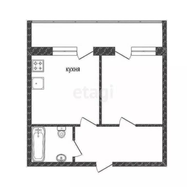 1-к кв. Курганская область, Курган ул. Луначарского, 102 (29.7 м) - Фото 2