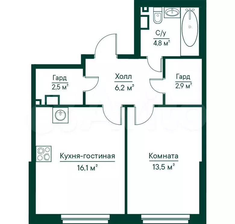 1-к. квартира, 45,9 м, 6/29 эт. - Фото 0