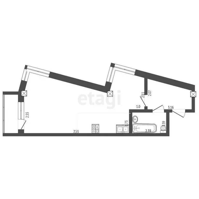 Квартира-студия: Якутск, проспект Ленина, 62/1 (38.2 м) - Фото 1