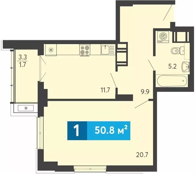 1-комнатная квартира: Засечное, Прибрежный бульвар, 5 (50.8 м) - Фото 1