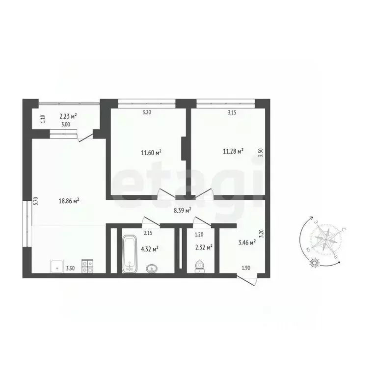 2-к кв. Тюменская область, Тюмень ул. Арктическая, 9 (62.52 м) - Фото 2