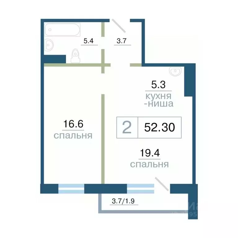 2-к кв. Красноярский край, Красноярск ул. Дубровинского, 110Г (52.3 м) - Фото 1