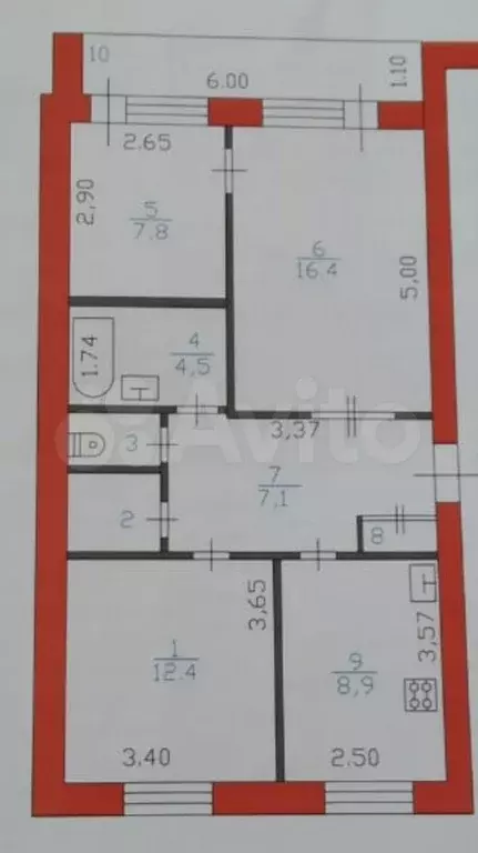 3-к. квартира, 60,7 м, 1/3 эт. - Фото 0
