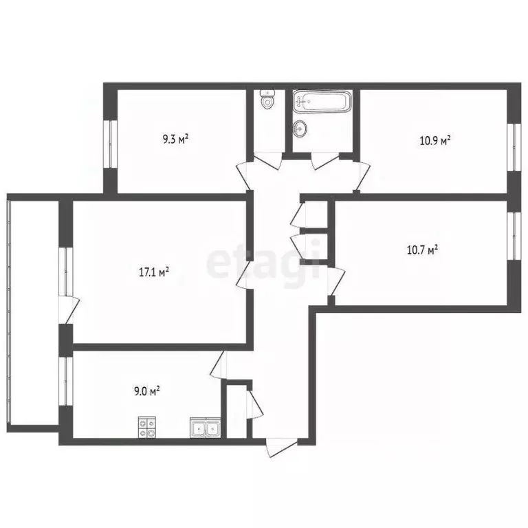 4-к кв. Свердловская область, Екатеринбург ул. Металлургов, 44А (75.7 ... - Фото 2