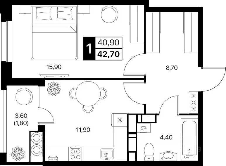 1-к кв. Ростовская область, Ростов-на-Дону бул. Авиаторов (42.7 м) - Фото 1