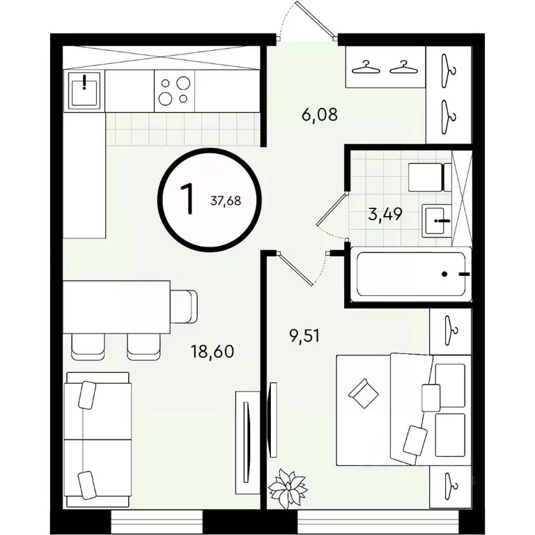 1-к кв. Тюменская область, Тюмень ул. Александра Звягина, 2 (37.68 м) - Фото 1
