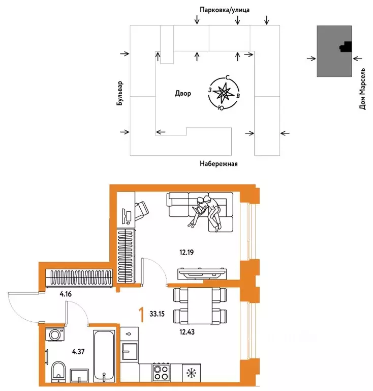 1-к кв. Тюменская область, Тюмень Береговая ул., 100к2 (33.15 м) - Фото 1